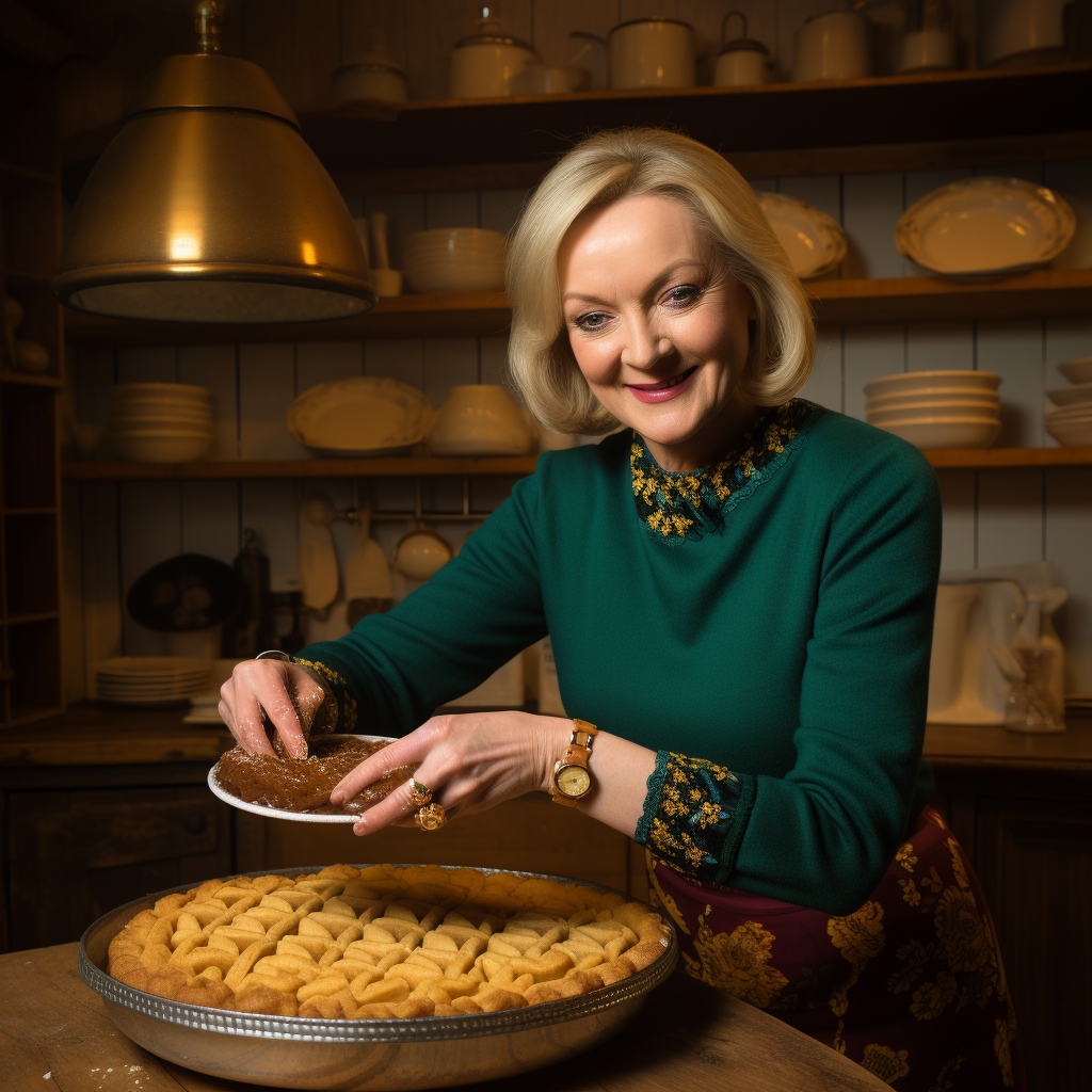 Liz Truss baking a delicious pie