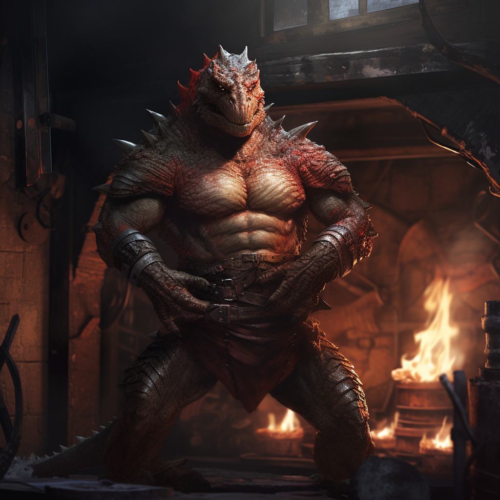 Muscular Lizardman at Medieval Blastfurnace