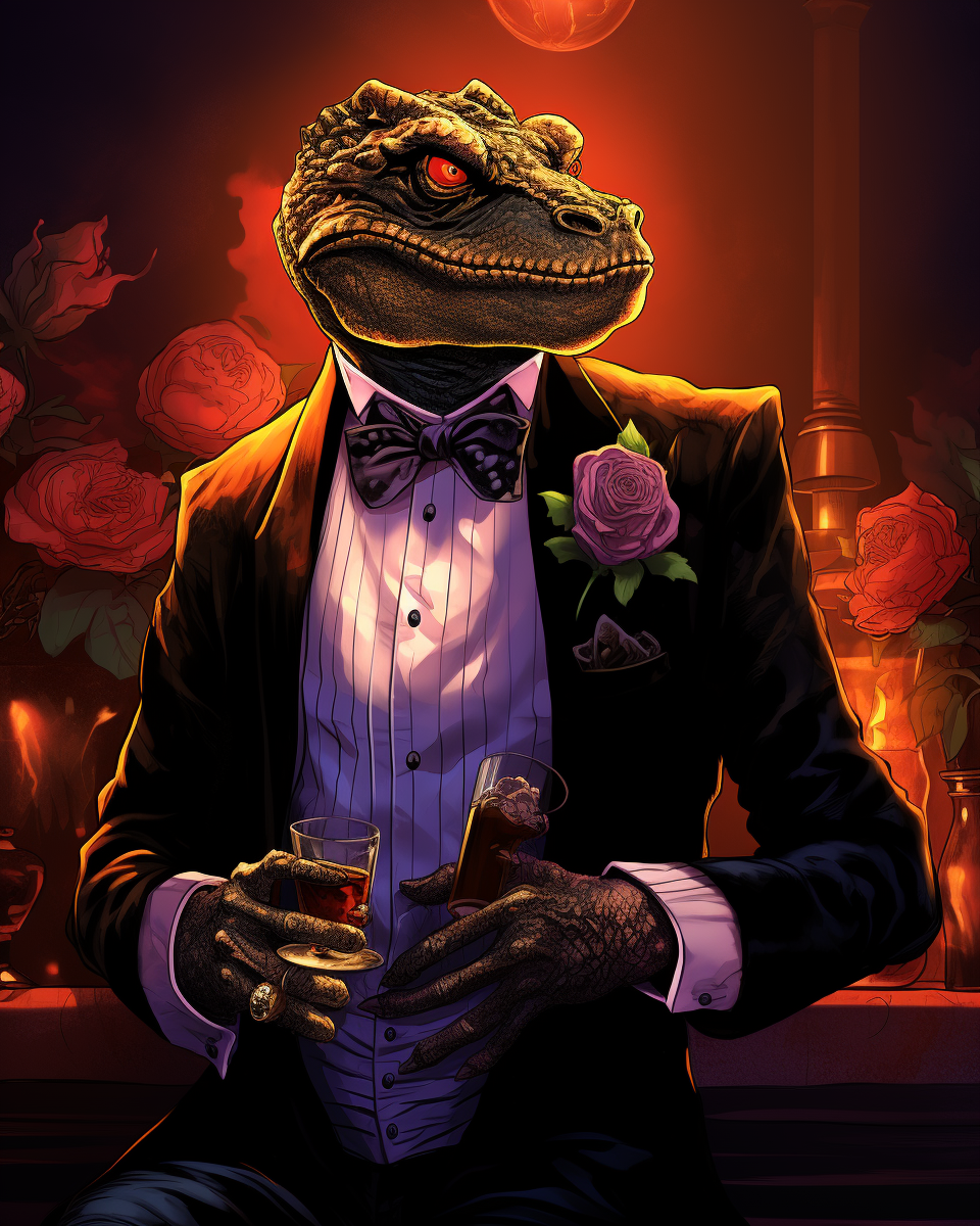 Comic book illustration of lizardman crime boss