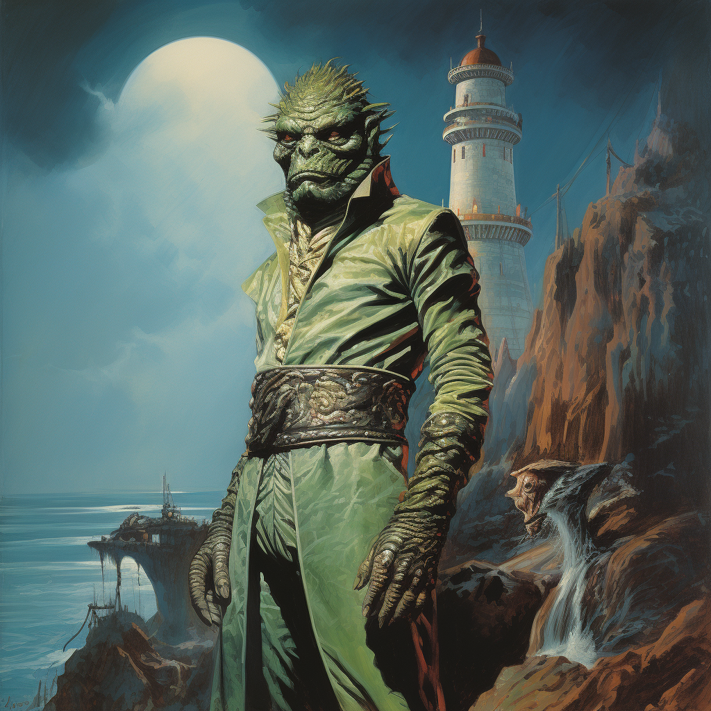 Lizardman in Karate Outfit at Evil Lighthouse