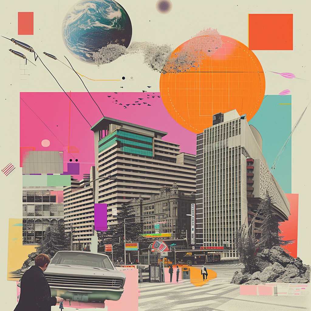 Lo-fi collage with random objects and people