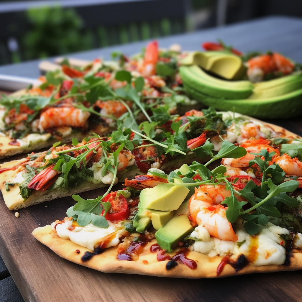 Scrumptious lobster and avocado flatbread pizza