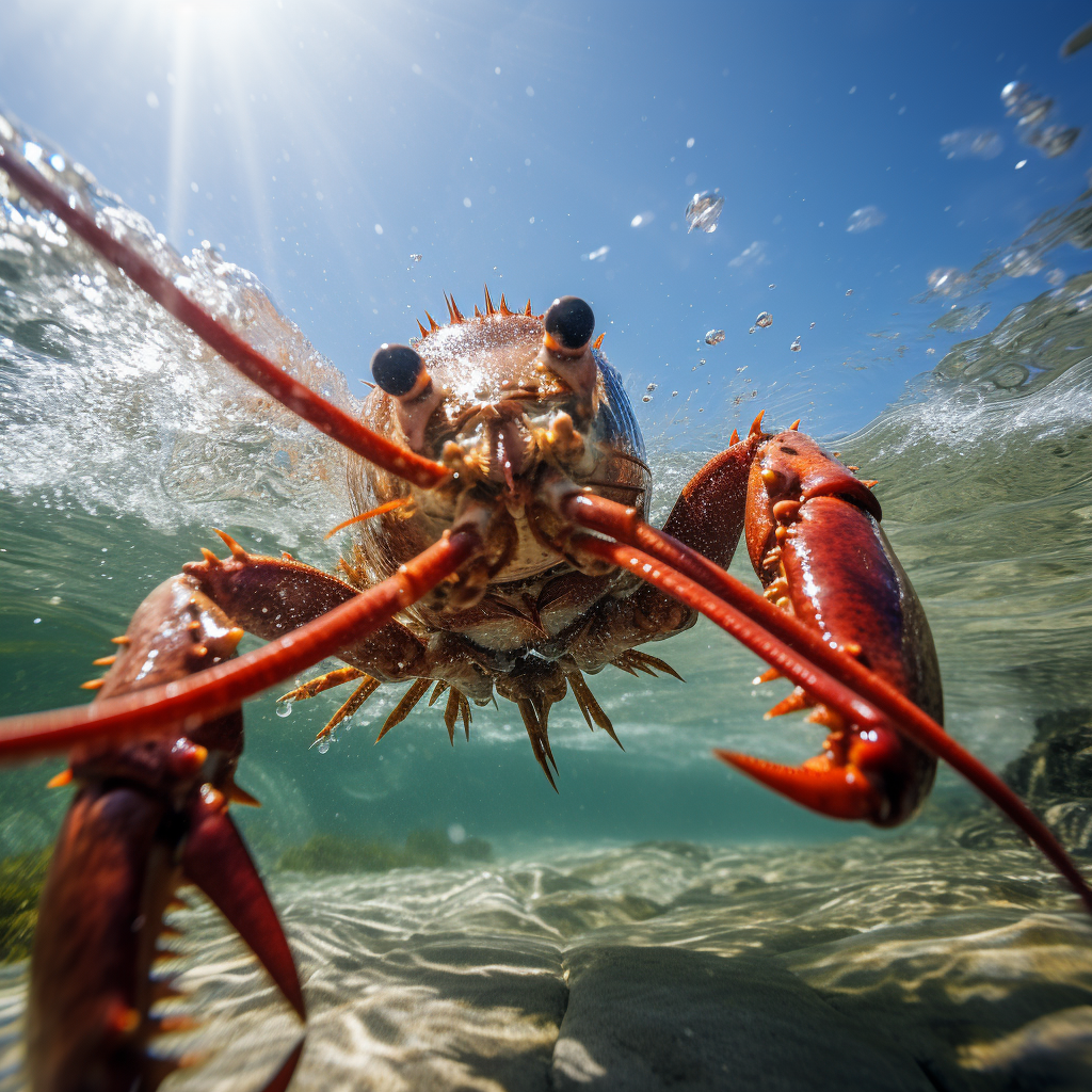 Lobster performing a belly flop underwater