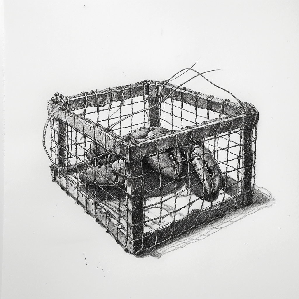 Simple lobster cage pencil drawing