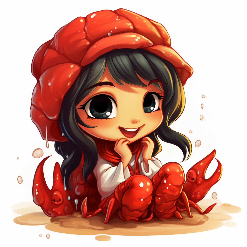 Charming lobster girl cartoon on white background