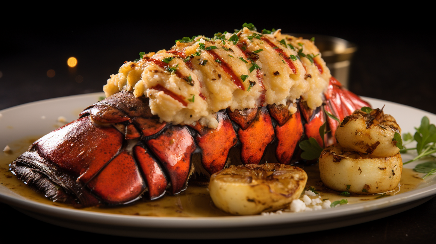 Gourmet lobster tail with brown butter, hazelnuts, and potatoes