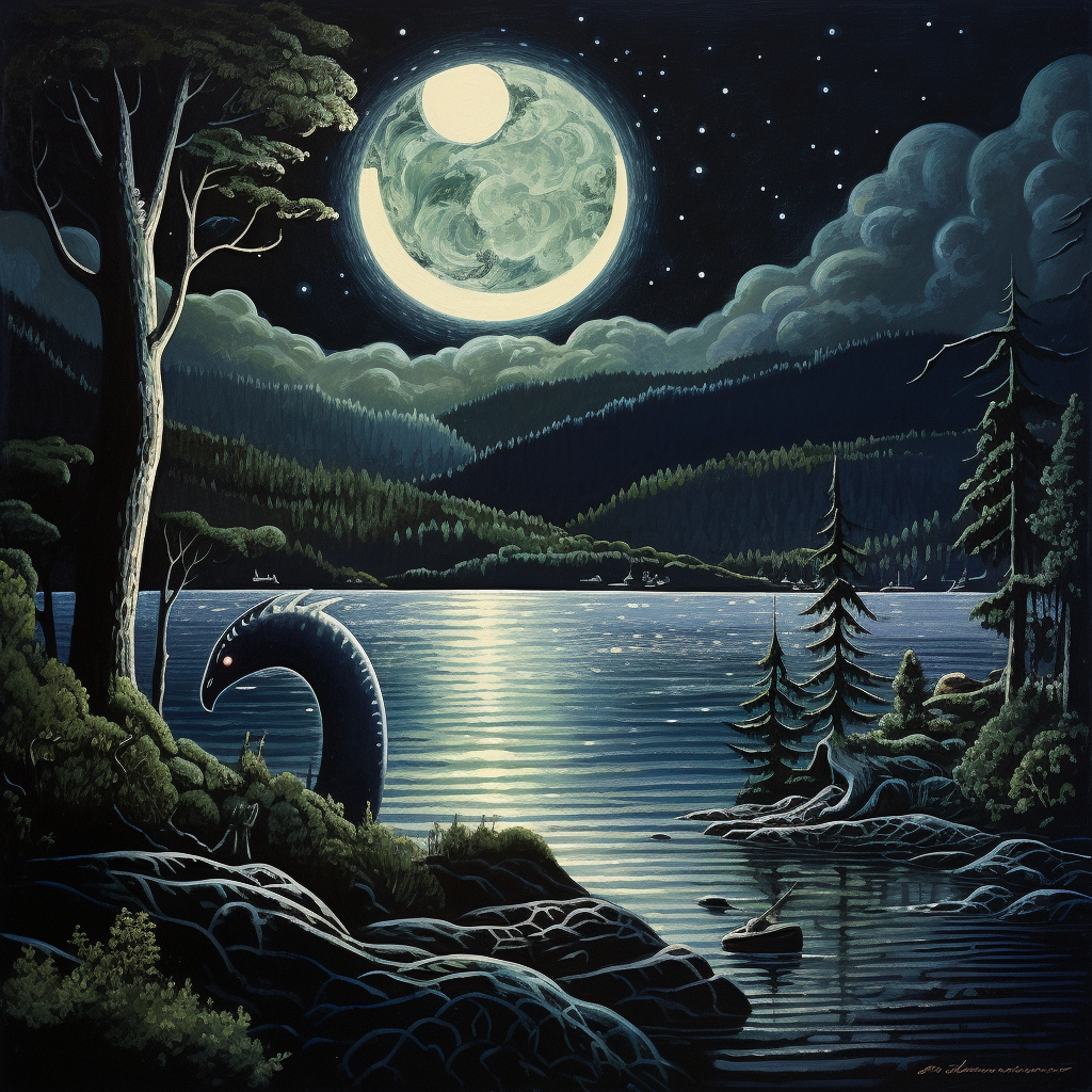 Enigmatic Loch Ness Monster in a Moonlit Night