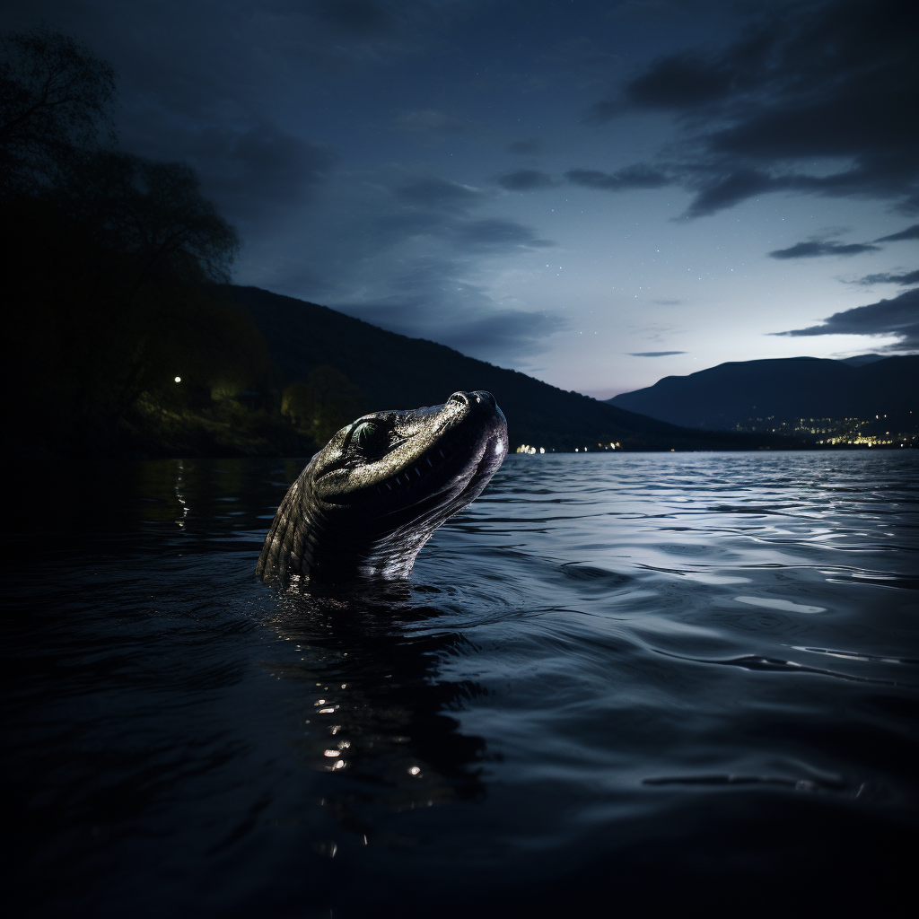 Mysterious Loch Ness Monster at Night