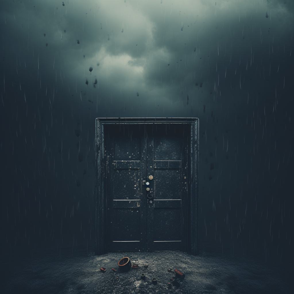 Rainy locked door with a mysterious vibe