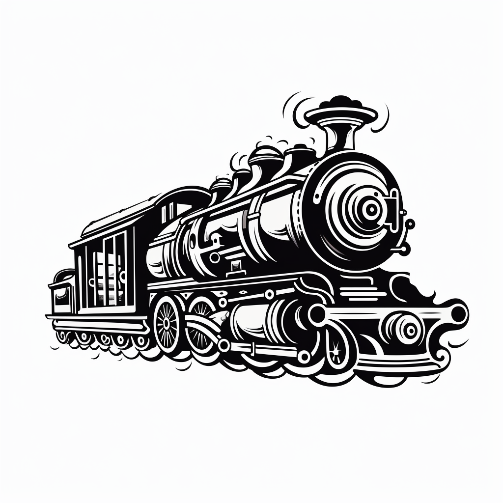 Locomotive ornament minimal symbol in black and white