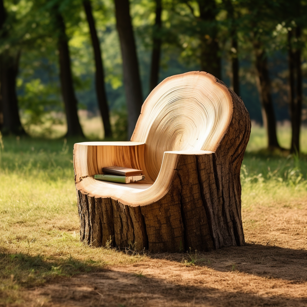 Rustic log chair for reading