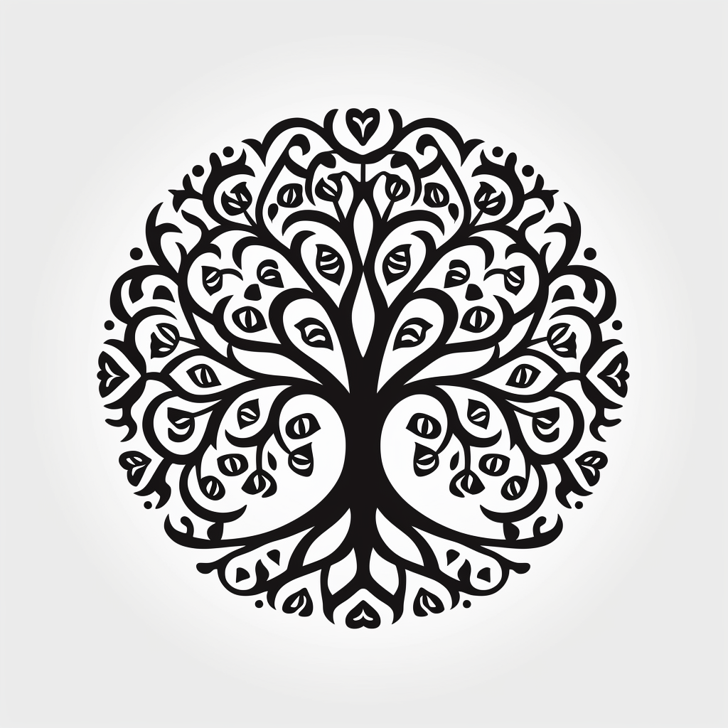 Black and white mandala tree logo