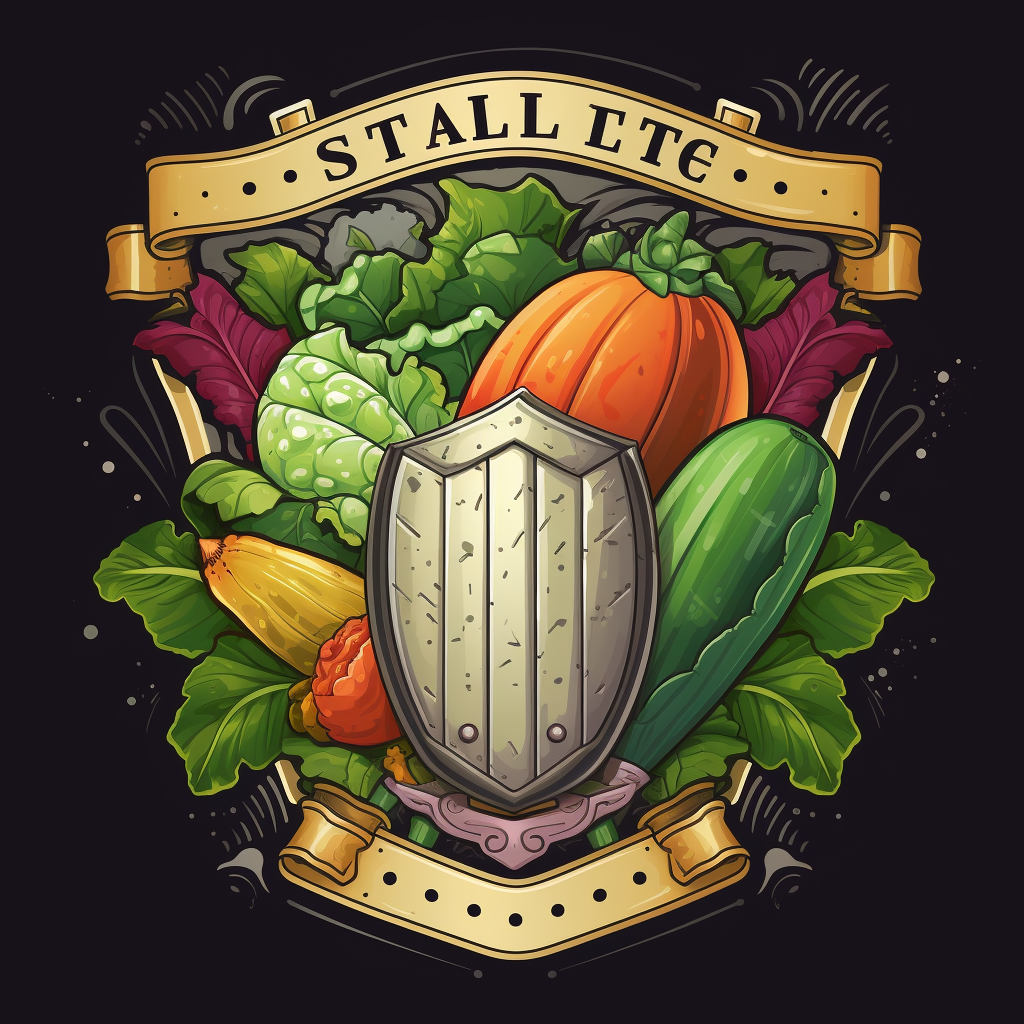 Shield logo with realistic vegetables