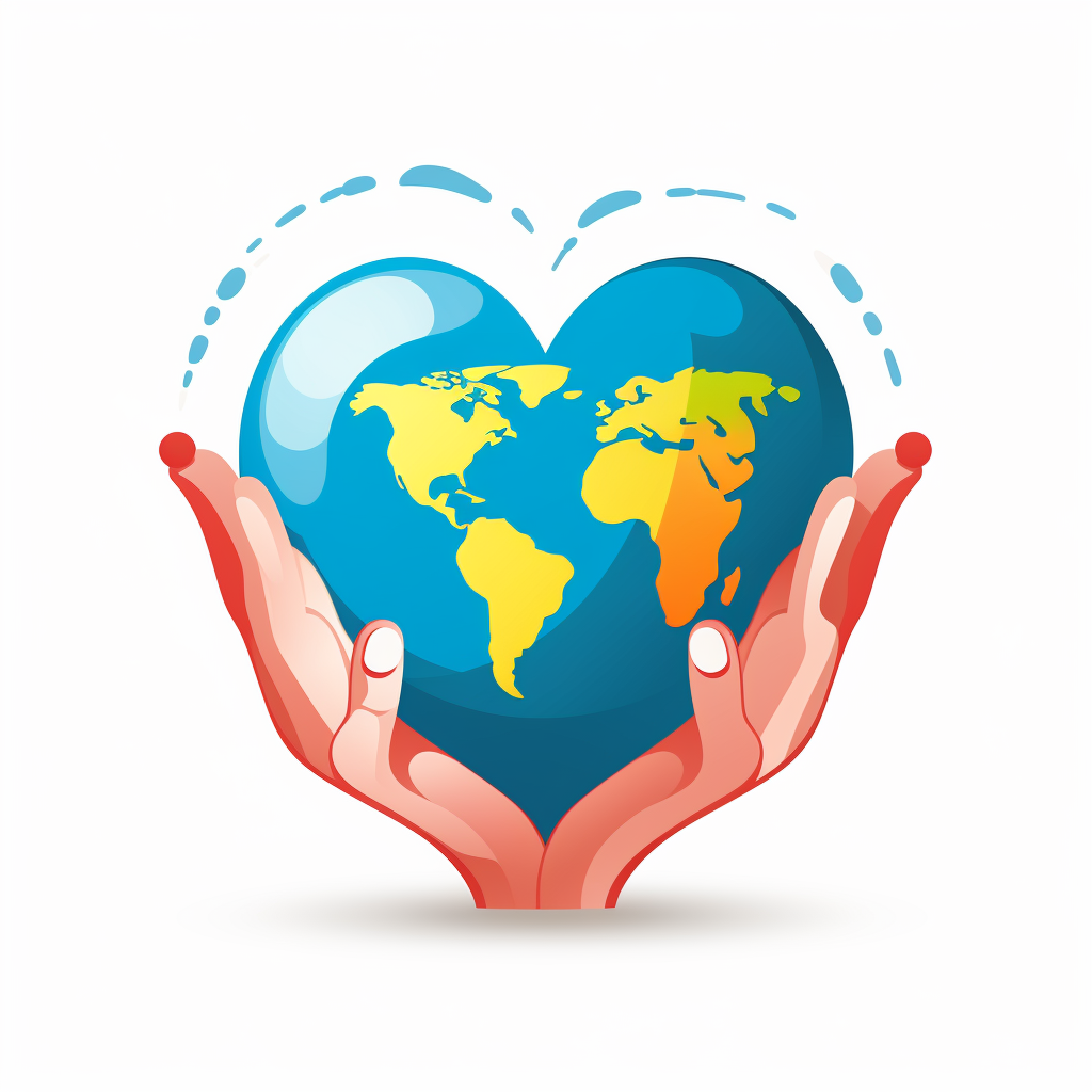 Two hands protecting heart-shaped world globe