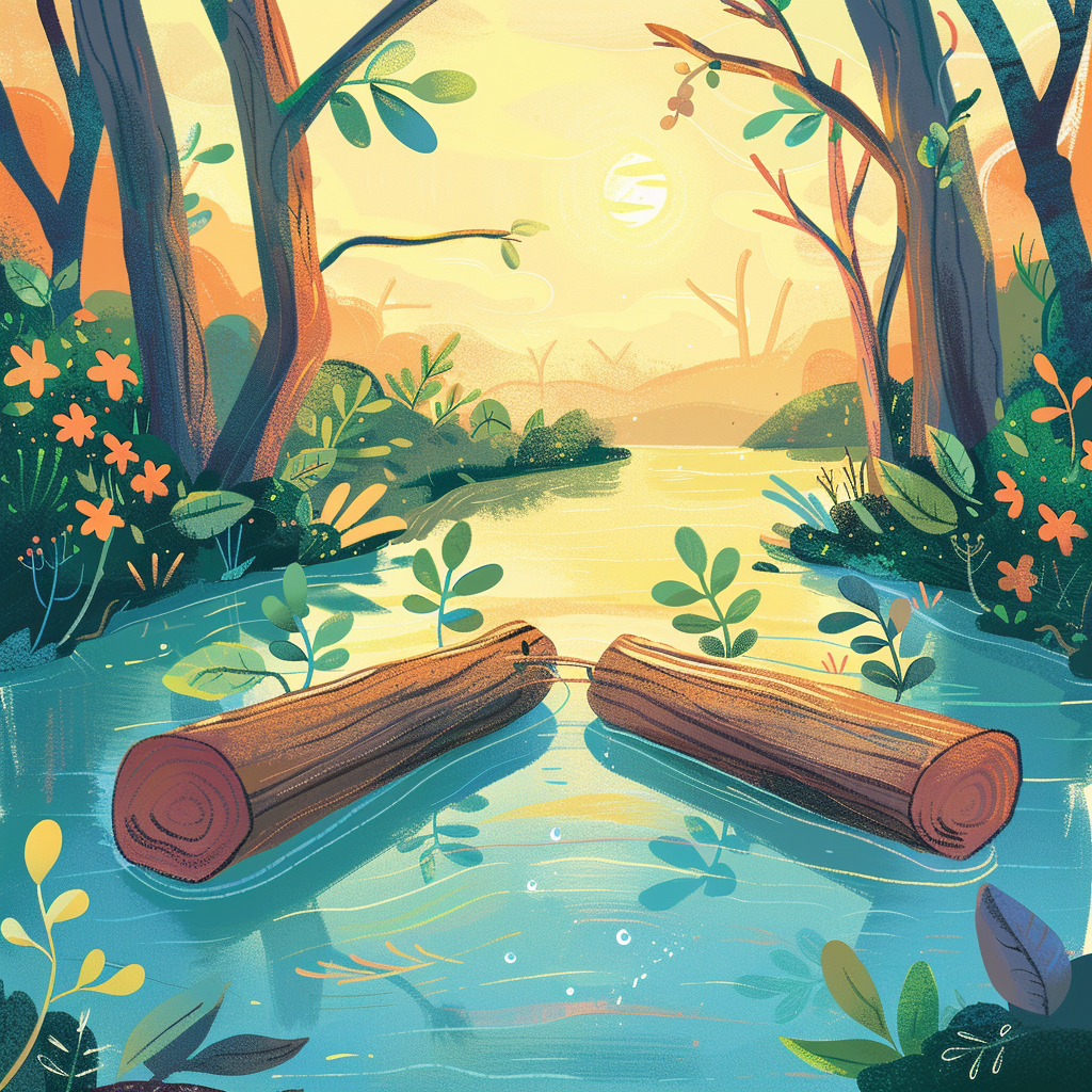 Logs holding hands floating river