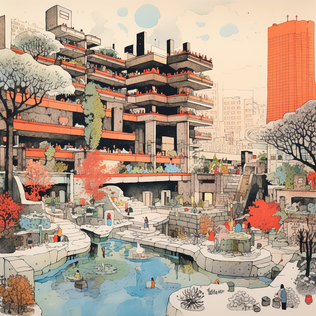 Illustration of London Barbican Center in December