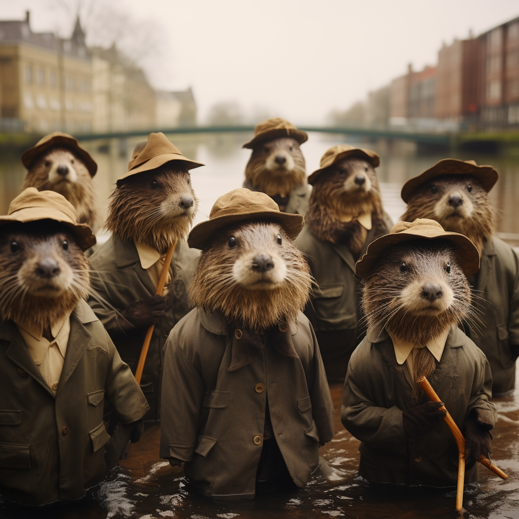 Marsh beavers in London wearing deerstalker caps