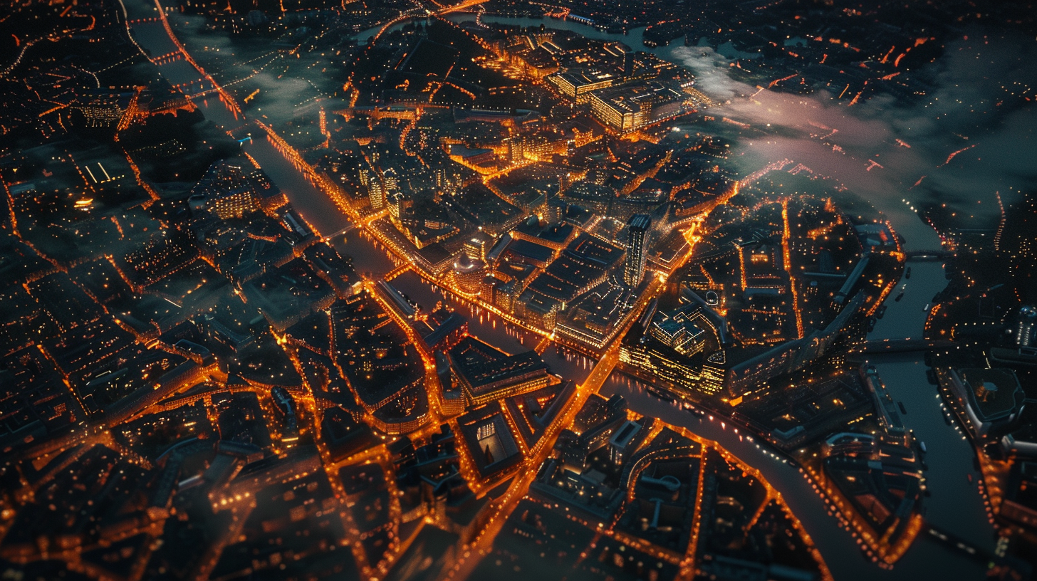 Dazzling London Night View Aerial