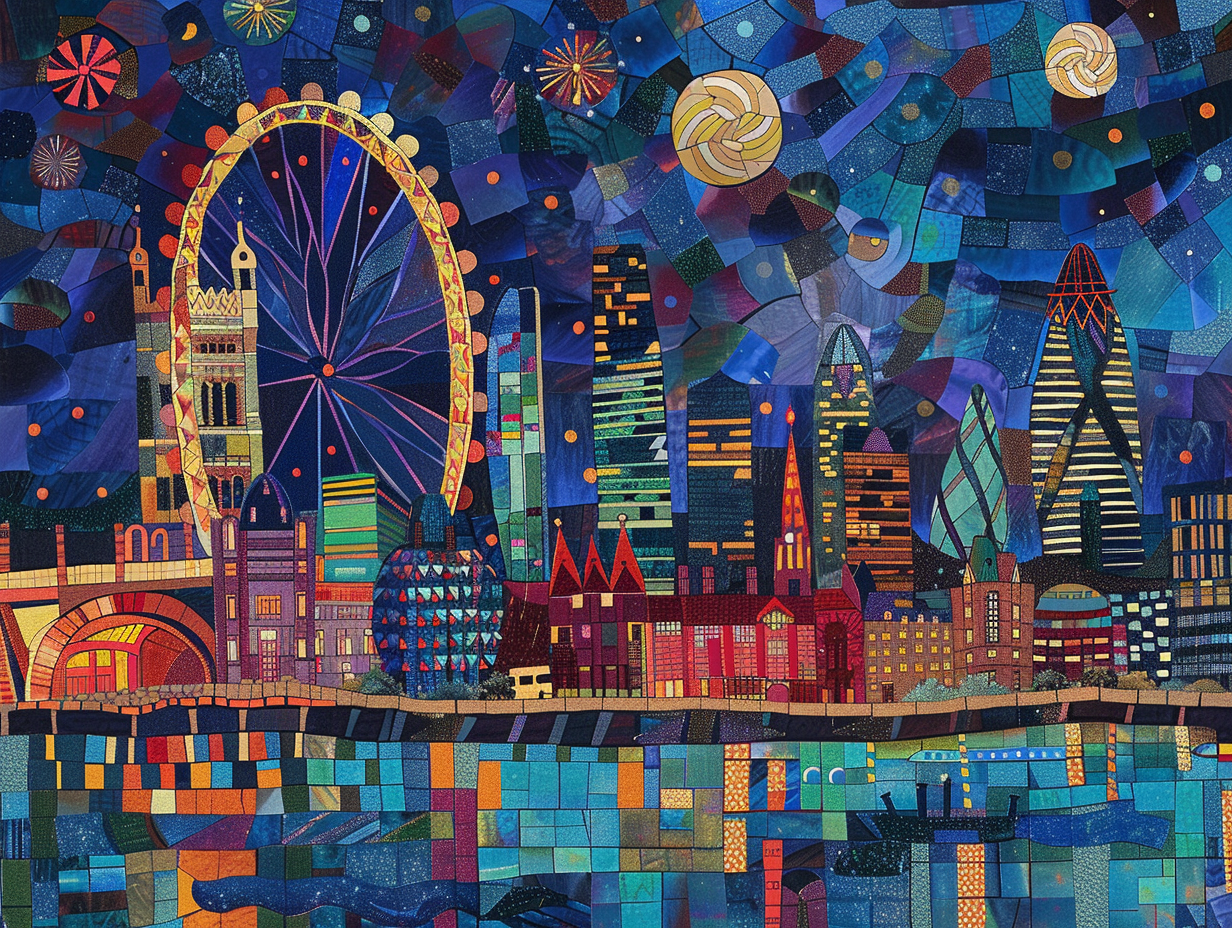 London skyline night mosaic art