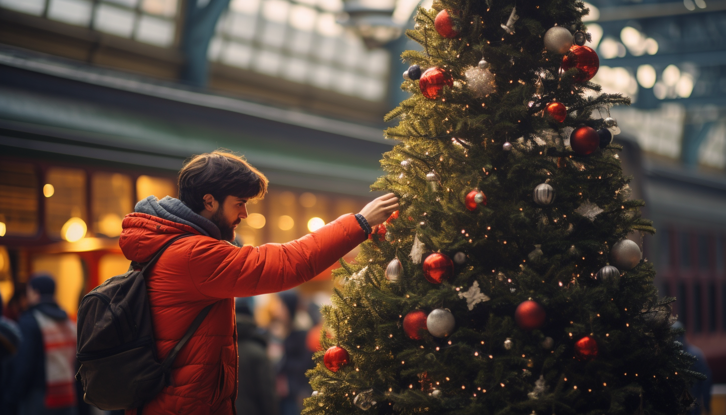 Festive Christmas tree in London train station