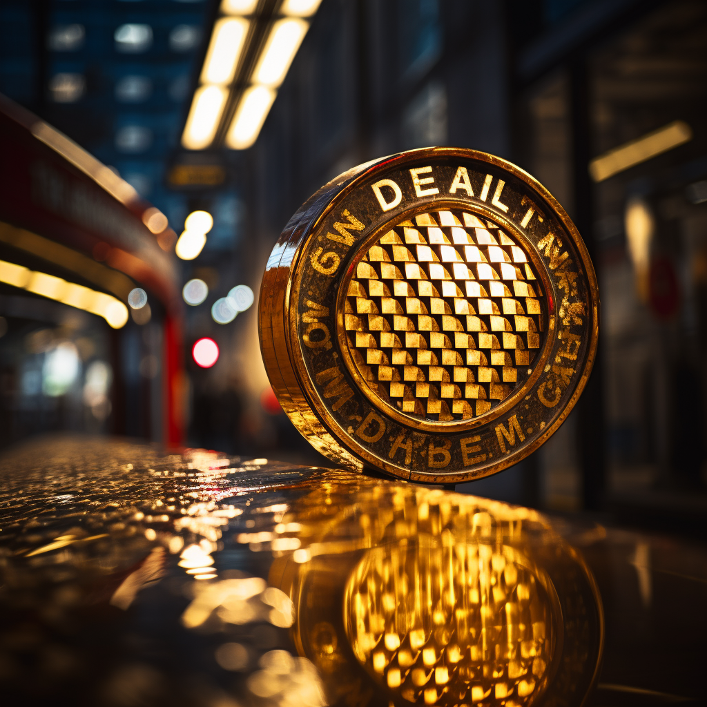 London Underground Sign with Gold Houndstooth Design