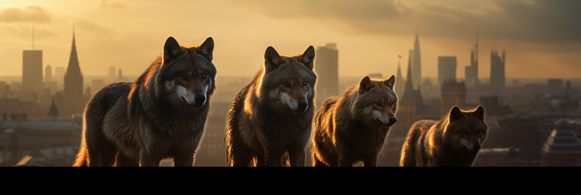 Photo realistic wolves in London skyline