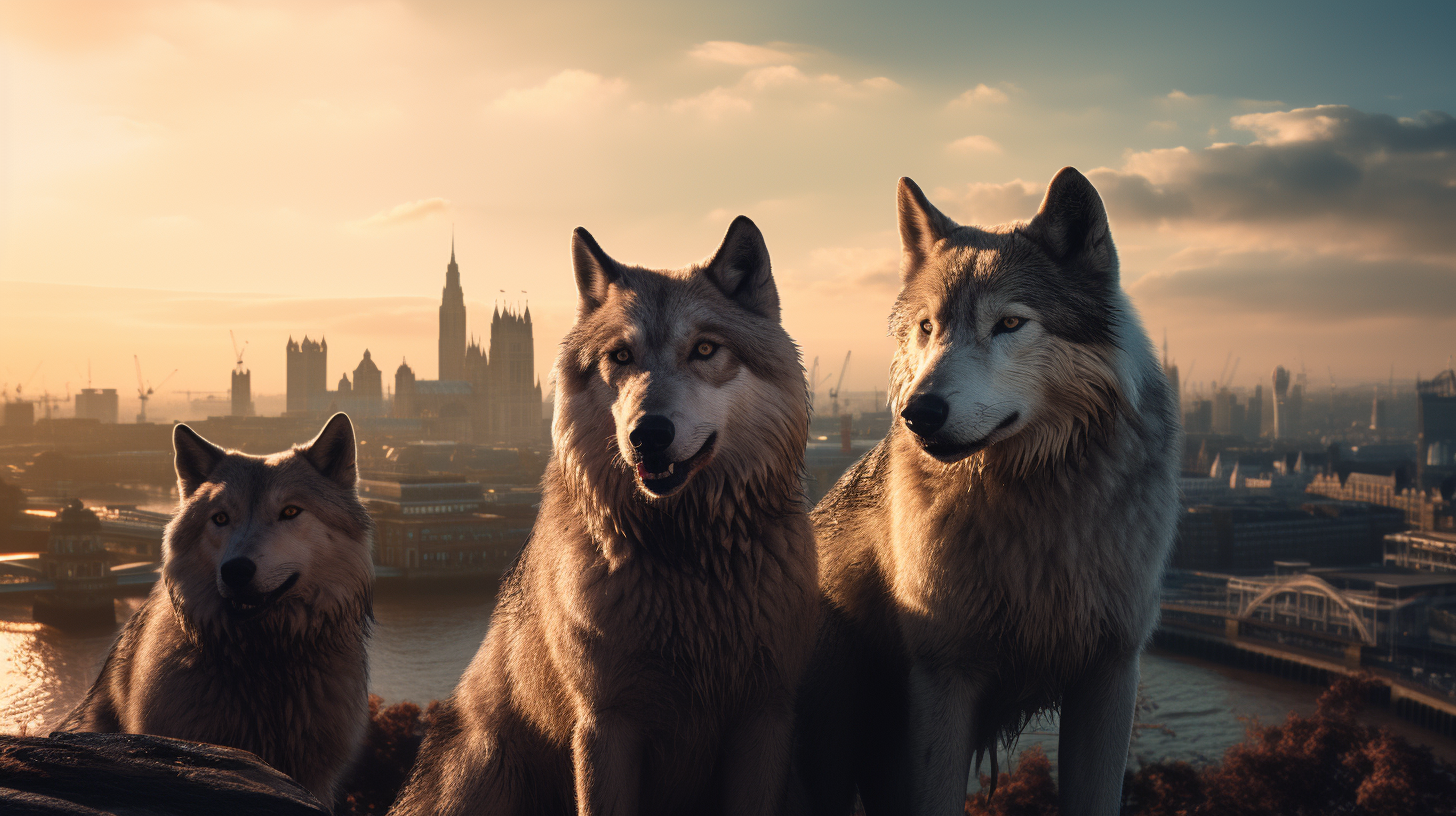 Wolves in London Skyline during Daylight