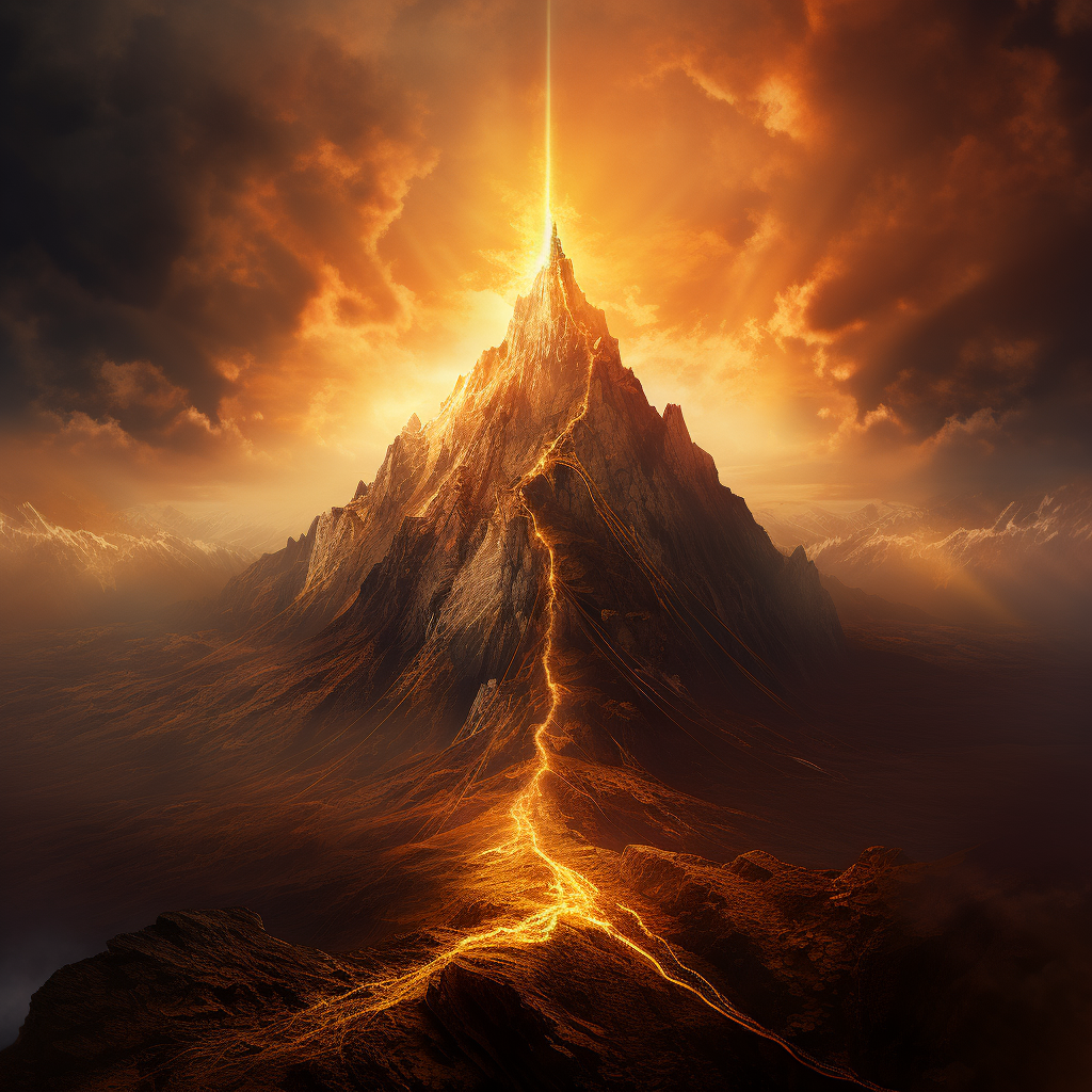 Lone mountain with blinding golden light