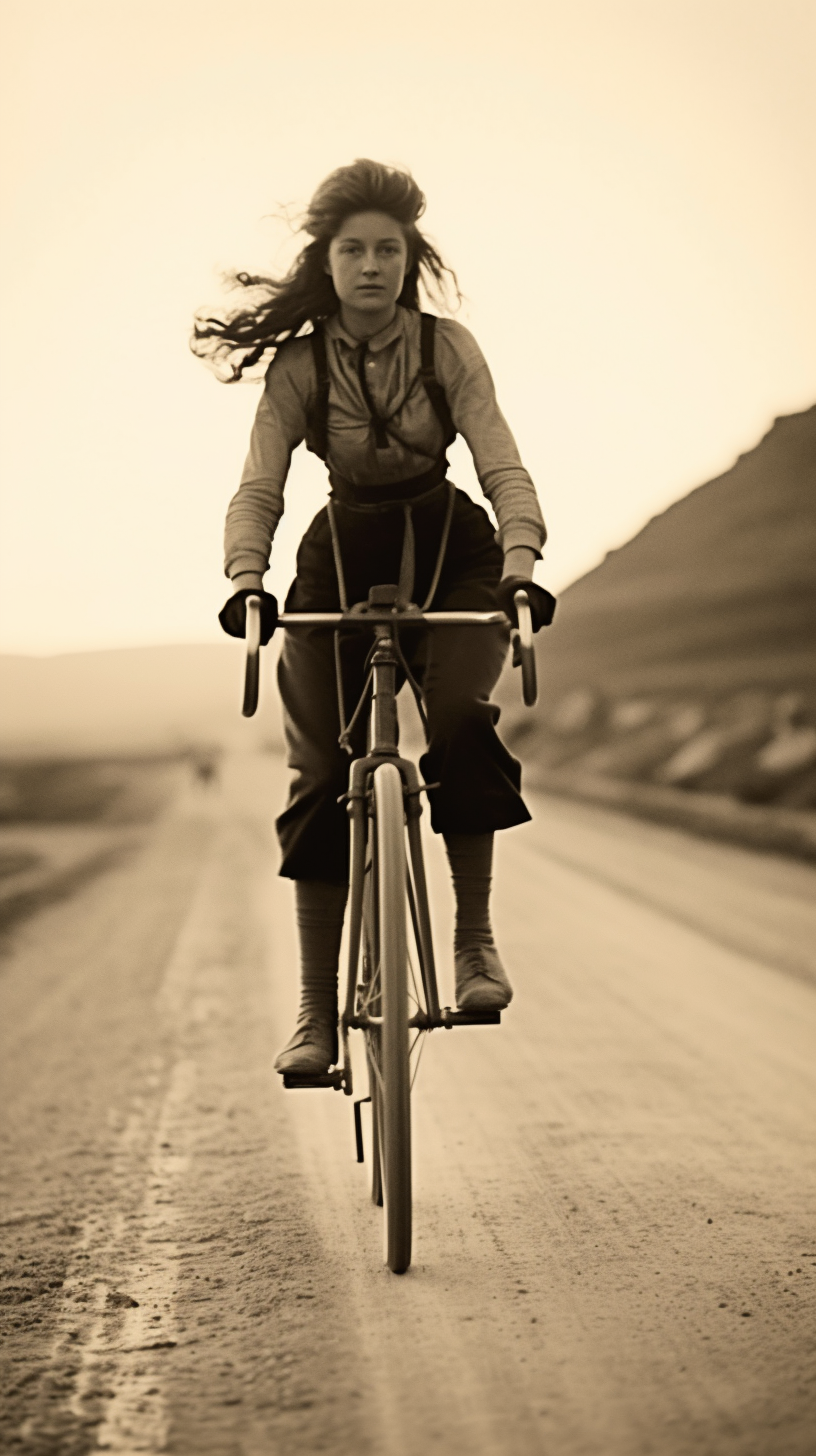 Vintage photograph of woman riding bicycle