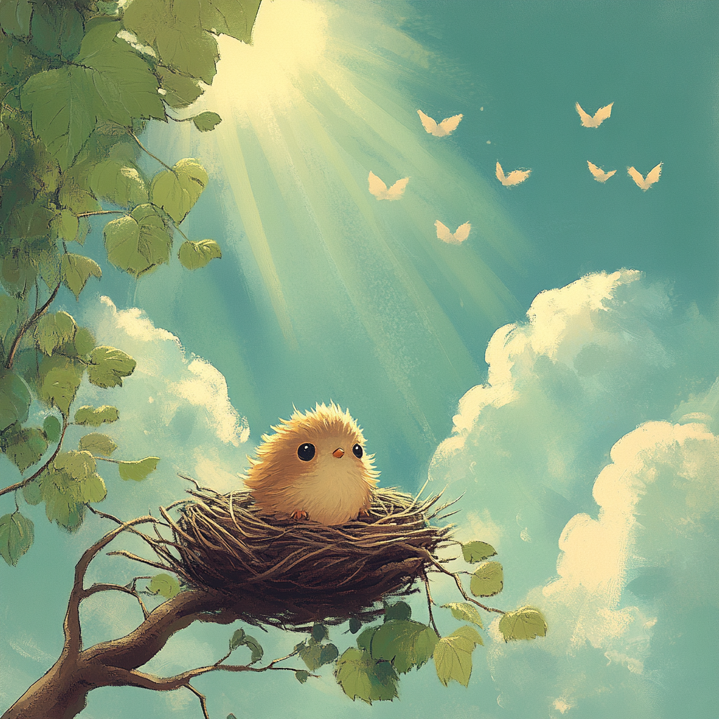 Fluffy bird in nest