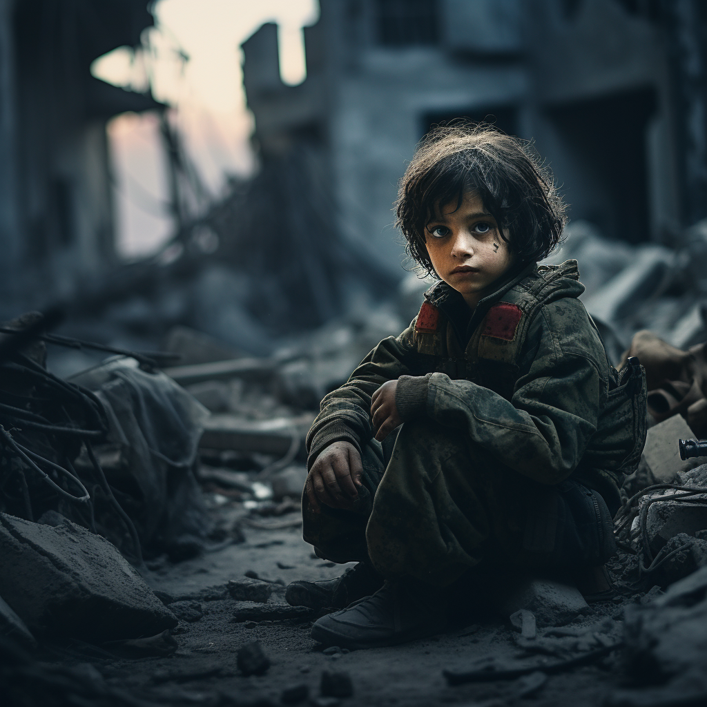 Sad, Emotional Image of a Lonely Child in Gaza