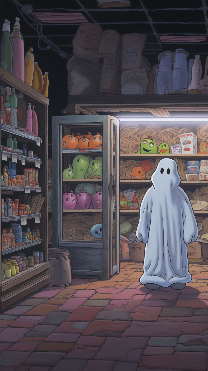 Lonely Cute Ghost in Abandoned Grocery Store