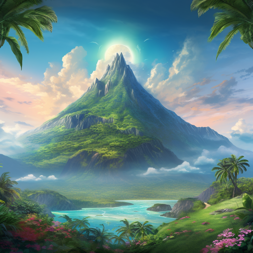 Scenic Tropical Landscape with Lonely Mountain  ??️