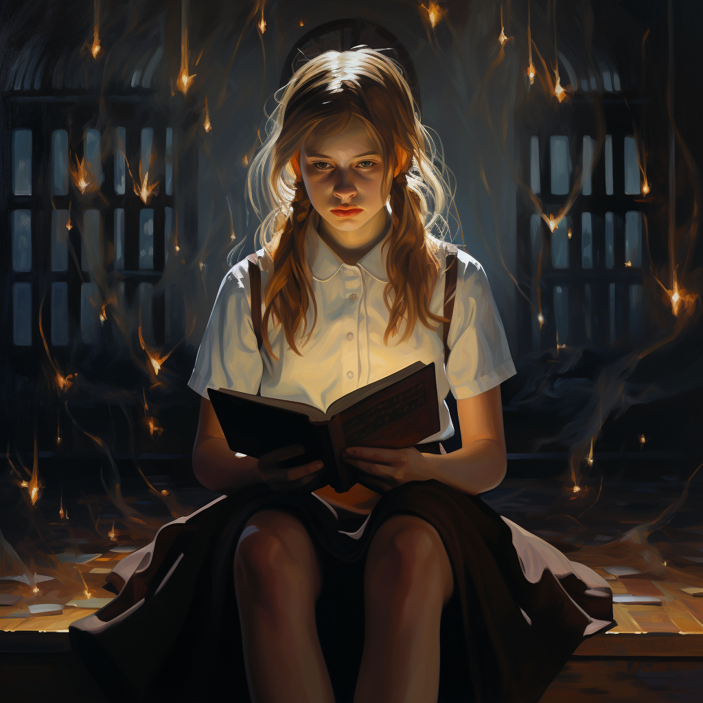 Lonely schoolgirl with a shining book