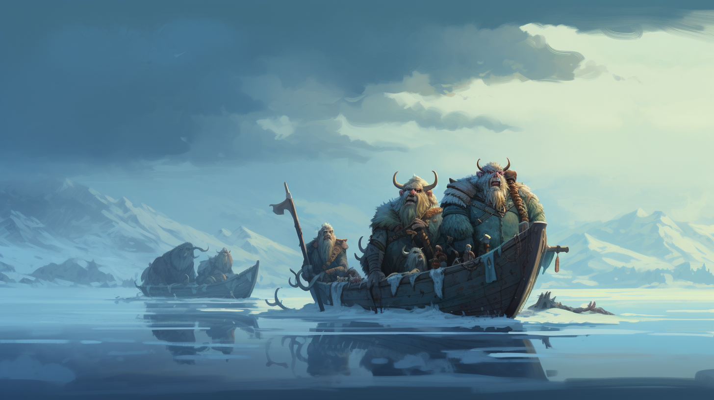 Lonely Vikings Moving Away in Winter Cartoon