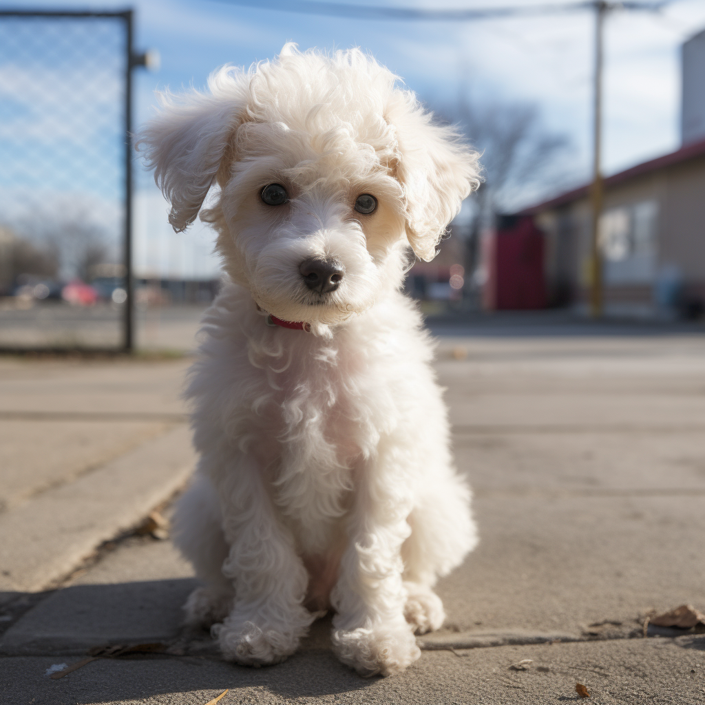 White poodle puppy with one leg