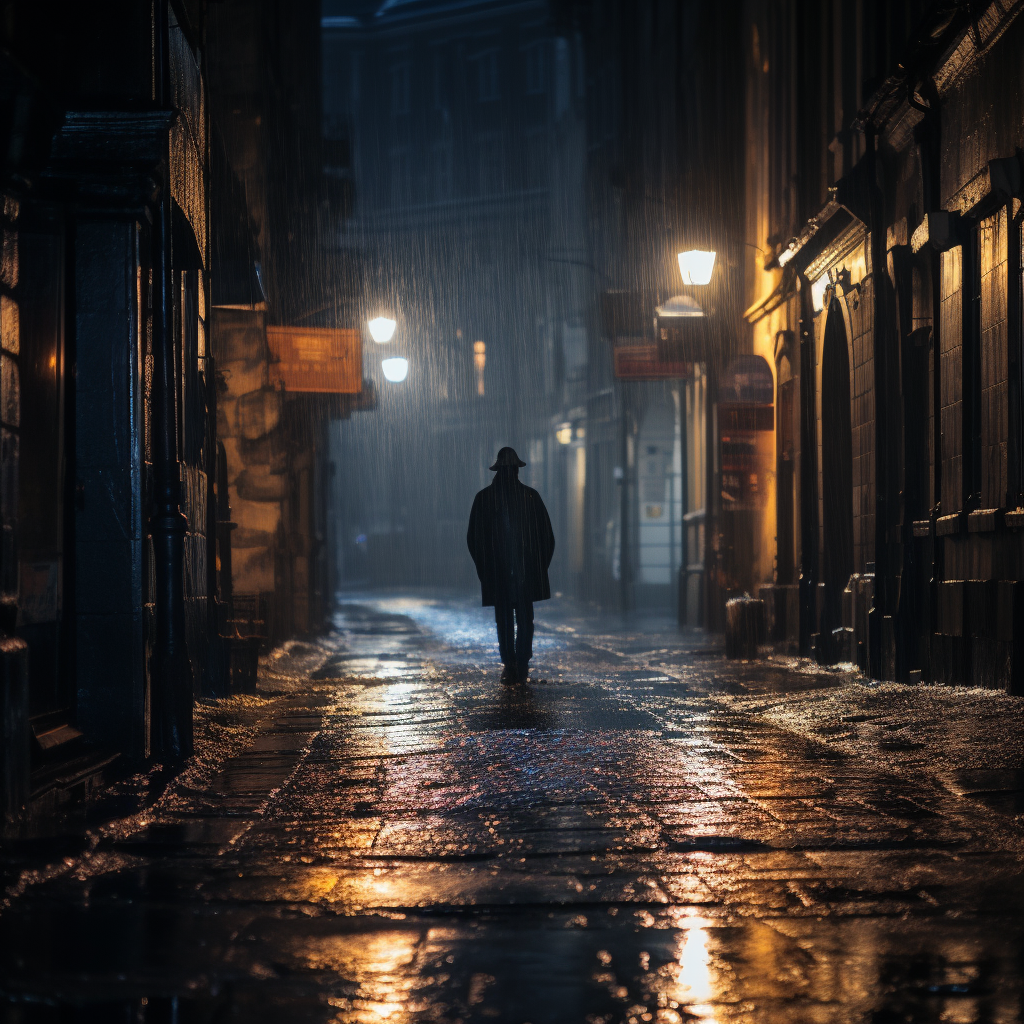 Lonely man walking on poor street