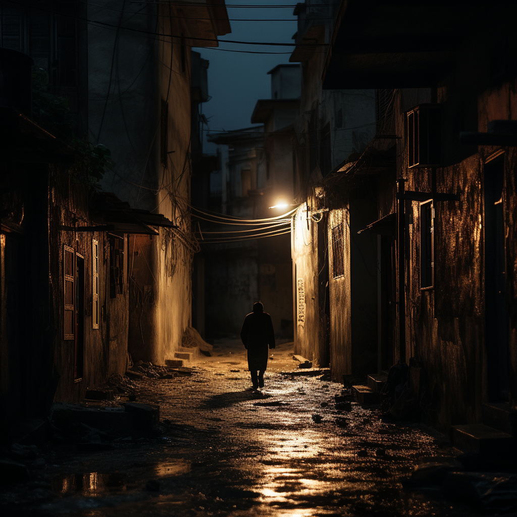 Lonely man in Palestine walking at night