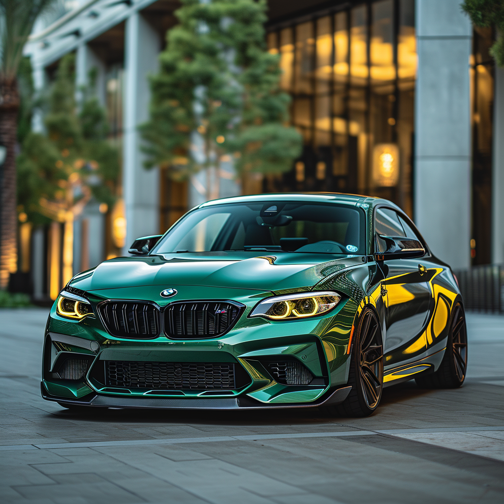 Long Beach Green BMW M2 with yellow headlights