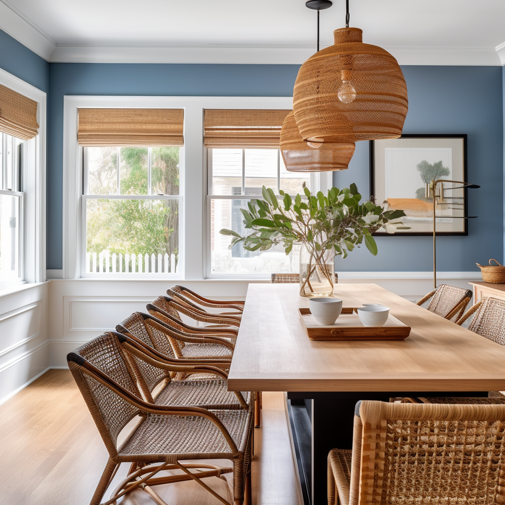 Long dining room table with seating