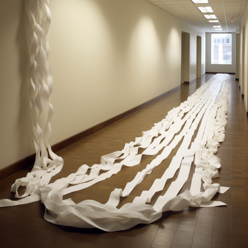 Toilet paper strip flowing gracefully