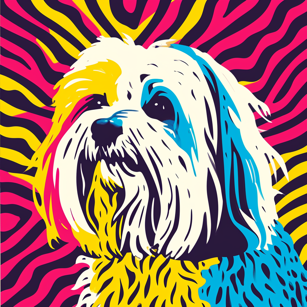 Long Haired Maltese Dog Keith Haring Style