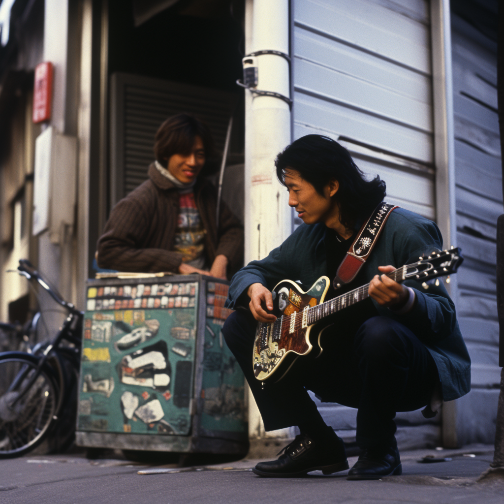 Japanese Musician Playing Guitar in 1990