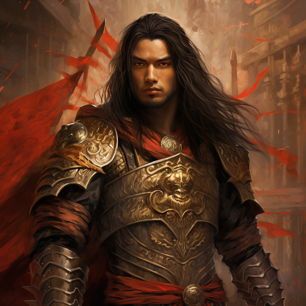 Long-Haired Oriental Warrior in Kusari Armour Artwork