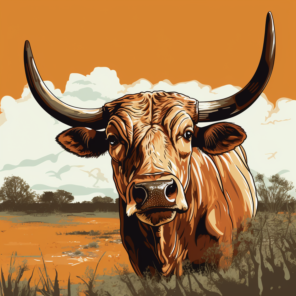 Longhorn Chewing Grain Vector Illustration