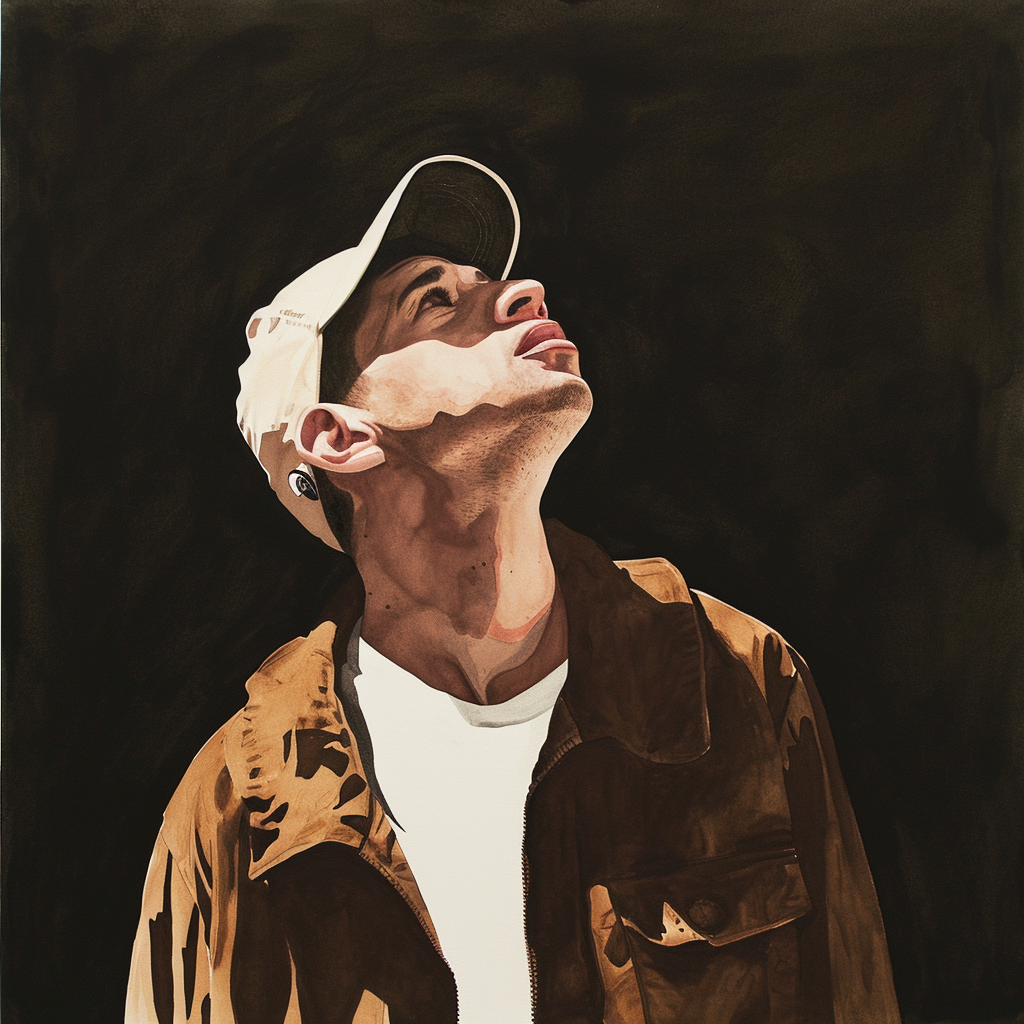 Loose gouache painting man in brown jacket