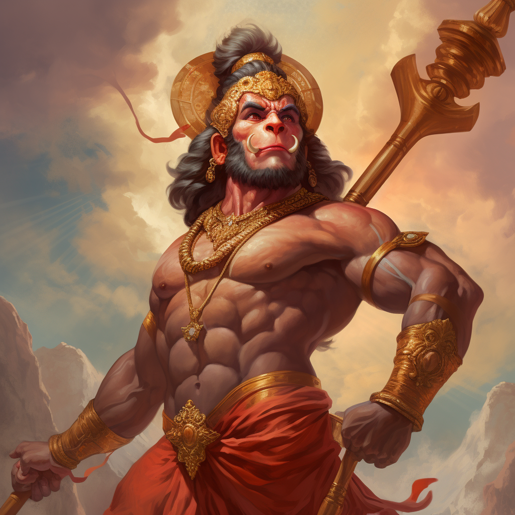 Lord Hanuman Hindu God Muscular with Mace