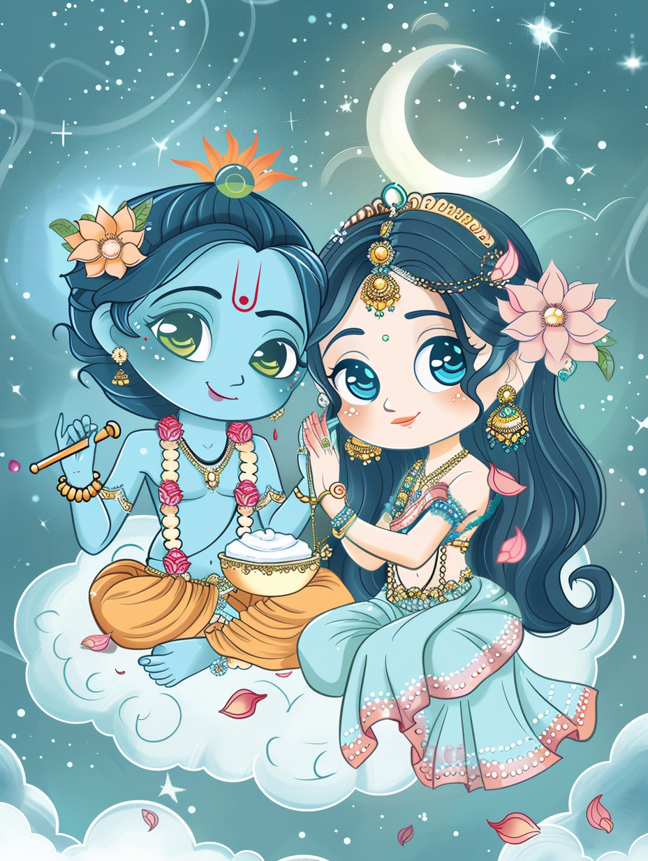 Chibi Lord Krishna Goddess Lakshmi