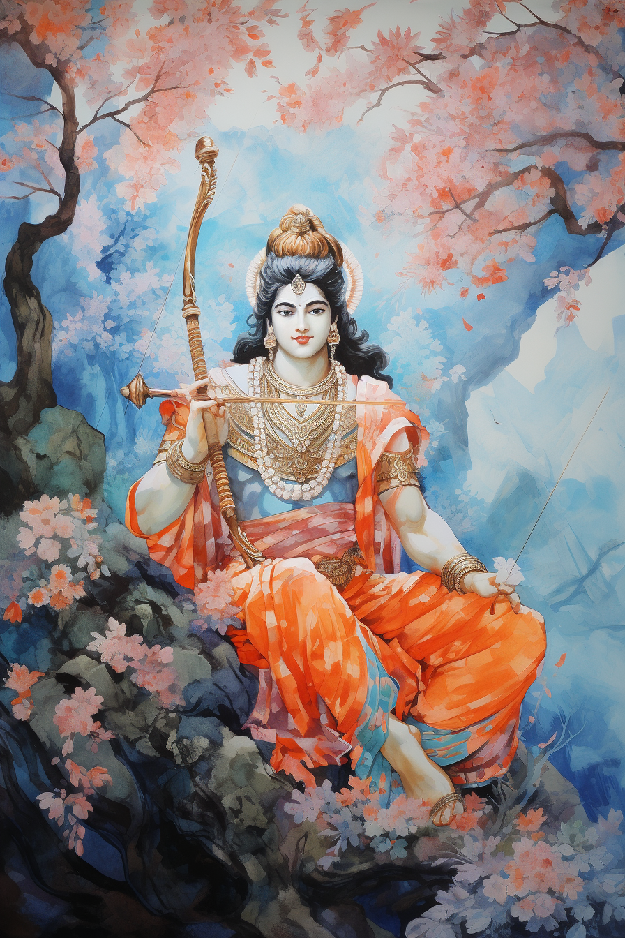 Lord Ram Watercolor Painting Vibrant Colors