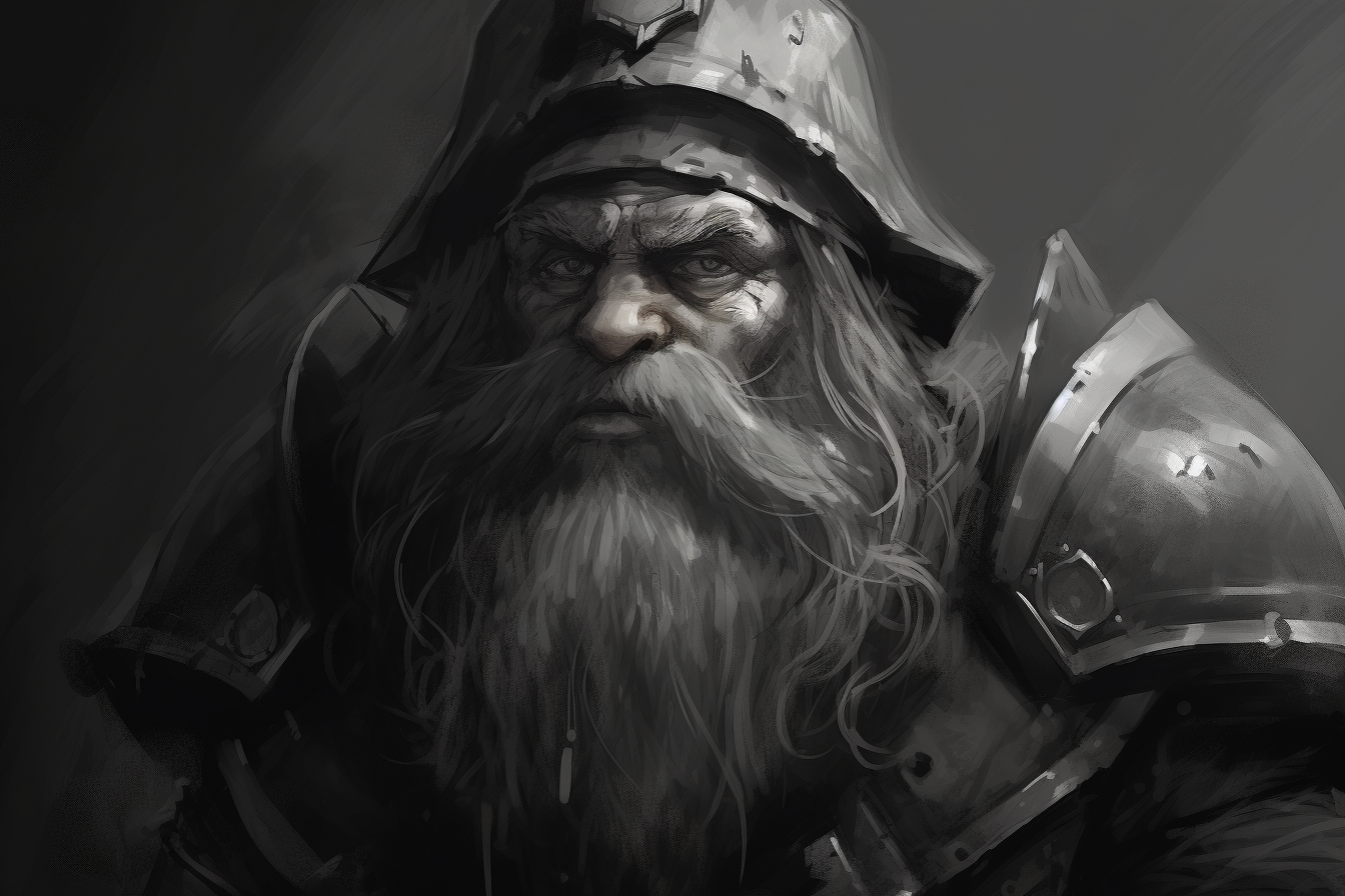 A value study sketch of a Lord of the Rings dwarf warrior